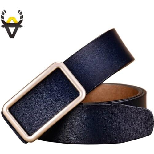 Genuine Leather Belts for Women Fashion Designer Pin Buckle Ladies Girdle Quality Second Layer Cow Skin Female Jeans Strap Blue