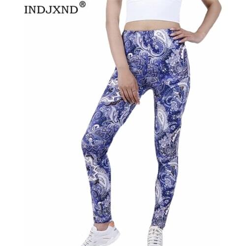 INDJXND Yoga Pants High Waist Sport Leggings Women Solid Gym Running Workout Push Up Athletic Fitness Dark Blue Cashew Bottom