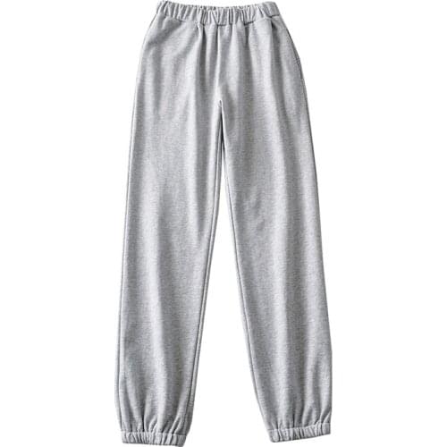 Autumn sweatpants women baggy solid elastic high waist pants casual gray streetwear women white trousers with pockets loose 2020