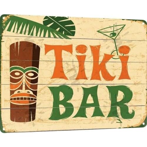 Tiki Bar Hawaii Island Paradise Drinking Happy Hour Pub Cocktails Metal Sign
