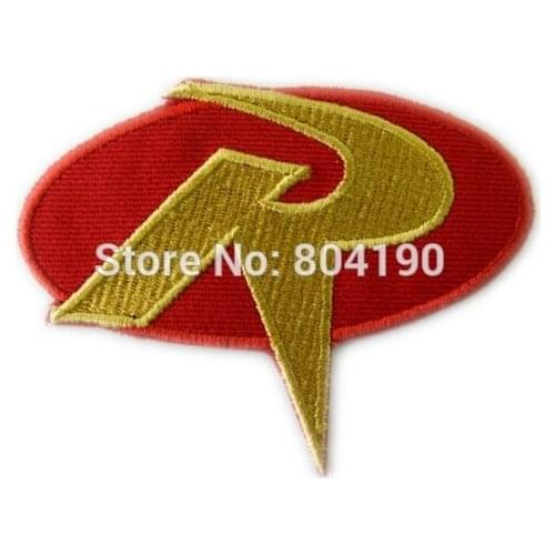 3.5" ROBIN "R" Uniform Red Gold Logo Animated TV MOVIE Series 3.5" Costume Embroidered Emblem punk applique iron on patch