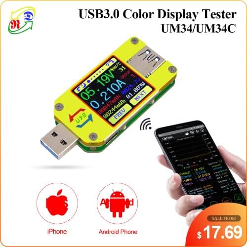RD UM34 UM34C for APP USB 3.0 Type-C DC Voltmeter ammeter voltage current meter battery charge measure cable resistance Tester