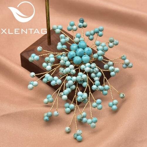 Xlentag Handmade Round Beads Turquoise Branch Resin Brooch Women Birthday Party Fashion High-Quality Jewelry Gifts GO0392