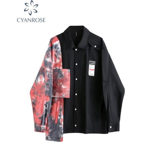 2021 Spring Womens Blouse Shirt Patchwork Tie Dye Print Long Sleeve Streetwear Korean Fashion Clothing Harajuku Female Tops