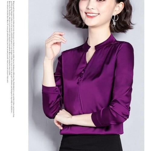 Women Spring Autumn Style Faux Silk Office Work Wear Blouses Shirts Lady Casual Long Sleeve Turn-down Collar Blusas Tops DD8177