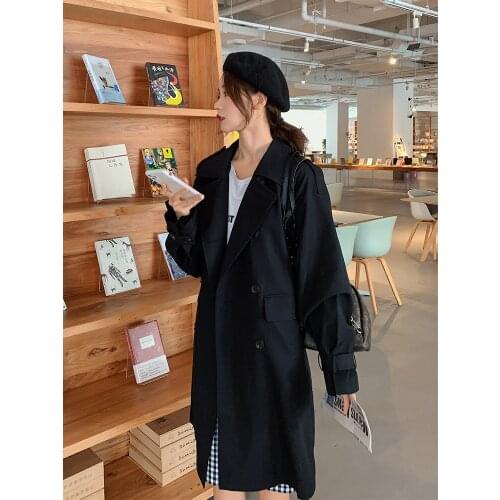 Womens Windbreaker Spring Autumn New Korean Fashion Loose High-quality Double-breasted Lace-up Long-sleeved Feminine Coat M099