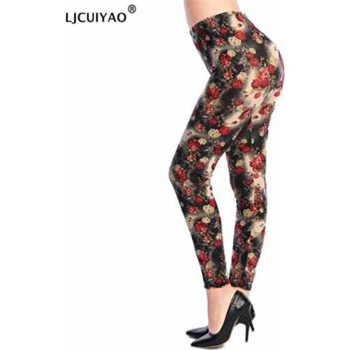 LJCUIYAO High Waisted Leggings Workout Leggings Elastic Printing Women Fitness Legging Push Up Pants Clothing Sporting Leggins