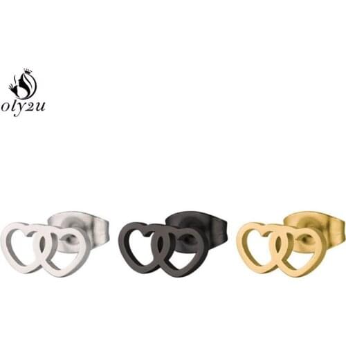 Oly2u Hollow Double Heart Stud Earrings for Women Geometric Earing Female 2019 Fashion Jewelry Christmas Accessories Wholesale