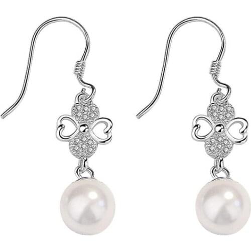 S925 Sterling Silver Earring for Women Four-leaf Clover Pearl Earrings Fine Jewelry Gifts Drop Earrings Female boucle d'oreille