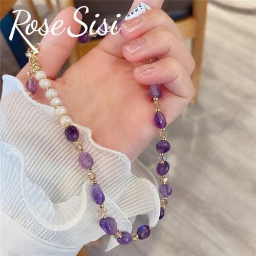 Rose sisi14K gold plated freshwater pearl bracelet on hand a winding bracelets purple natural stone bracelet for women