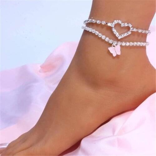 1Set Butterfly Anklets For Women Zircon Crystal Ankle Bracelet Beach Foot Chain Leg Bracelets Boho Jewelry Gifts