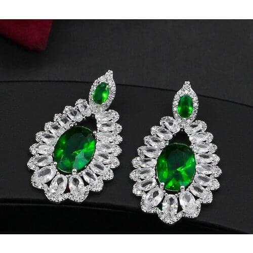 1 pair Luxury Stud Earrings Olivine Rhinestone Women Jewelry for Wedding Bridal Costume Accessories Four Color Red Blue Zircon