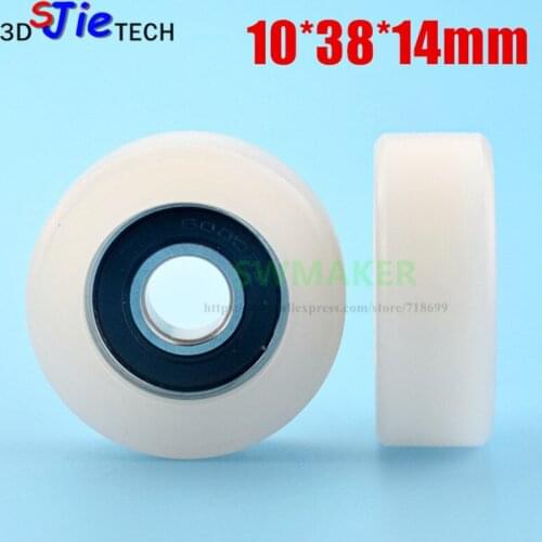 1pcs 10*38*14mm 6000RS bearing pulley / driven roller / nylon PA66 plastic guide wheel / flat wheel, mute