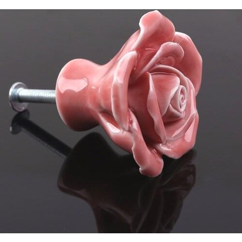 1 PC Vintage Rose Flower Ceramic Door Knobs Drawer Handle