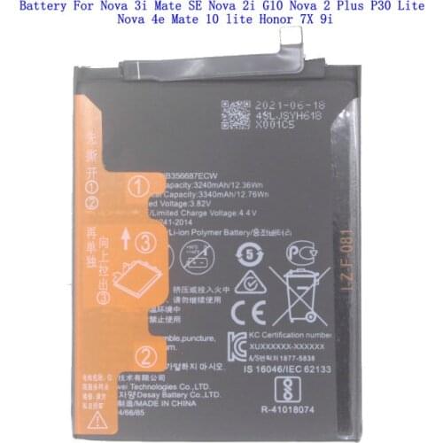 Ciszezn 1x 3340mAh HB356687ECW Battery For Huawei Nova 2 Plus Nova2 Plus Nova 2I Mate 10 Lite G10 7X BAC-AL00 Honor 9I
