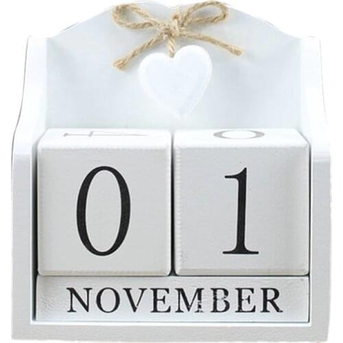 2019 Creative Diy Wood Block Perpetual Calendar Desk Figurines Calendar Wood Calendar Fashion Home Office Decoration Gift-Whit