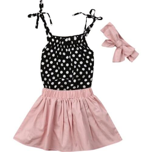Newborn Toddler Summer Outfit Clothes Baby Girl Kids Dot Print Vest Romper+Dress Shorts+Headband 3Pcs Children Outfit Sets