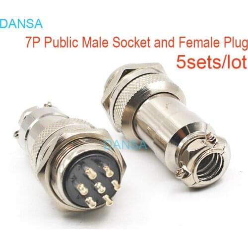 5pcs GX20 7 Pin 7P Aviation Plug M20 20mm Docking and Public Male Socket Female Plug Of Cable Metal Chassis Connector