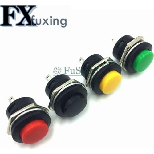 5pcs Momentary Push Button Switch OFF-(ON) 16mm Circular Self-Reset Button Unlock Button Normally Open Black Red Green Yellow