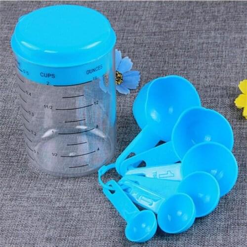 7PCS/Set Transparent Plastic Cups Measuring Jug Cup Measuring Spoon Set Tea Coffee Kitchen Utensils With Scale Baking Tools