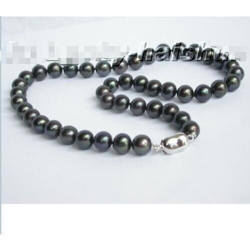 AAA 10mm round Black cultured pearl necklace Women Jewelry>>Wholesale Free Shipping