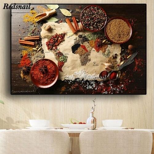 DIY Diamond painting cross-stitch 5D Full Drill mosaic Diamonds Embroidery food Grains Spices World Map Kitchen decor EE879