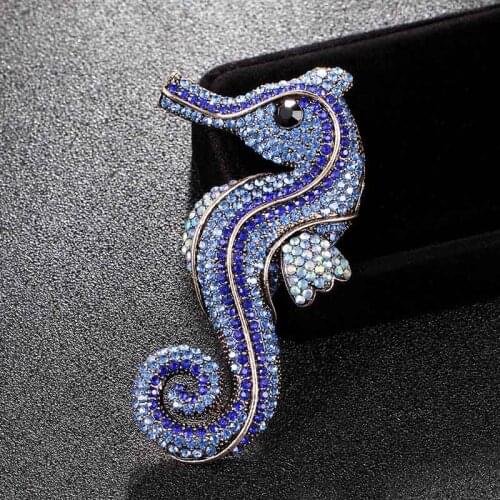 Big Size Brand Rhinestone Crystal Seahorse animal brooches bouquet Best Mens Chirstmas gifts fashion Men Pins Brooch jewelry