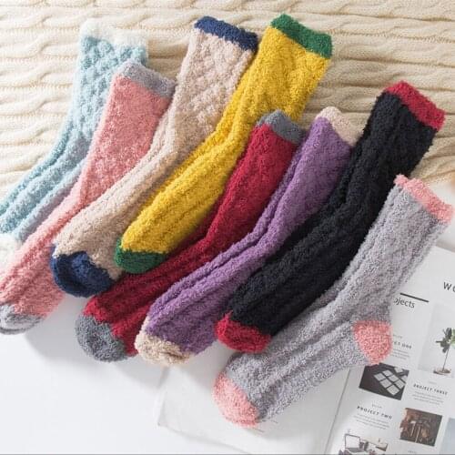 Patchwork Color Soft Coral Fleece Socks Couple Thickening Warm Socks Autumn Winter Casual Home Floor Velet Socks For Women Men