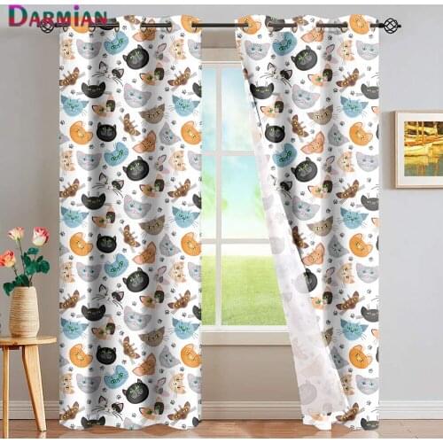 DARMIAN Colorful Funny Cat Party Pattern Home Living Room Window Dressing Curtain Panels Set of 2 Size Completely Shaded Drapes