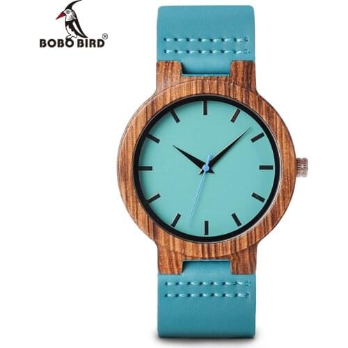 BOBO BIRD Couple Watch Wood Watch Turquoise Blue Ladies Timepiece Wristwatch Birthday Gift in Box Anlaogue Display Relogio J-C28