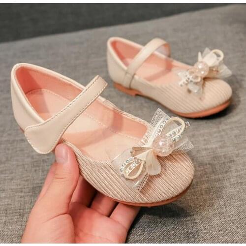 JY Children girls shoes Flat princess dance party Shoes pear bowknot Pink beige 24-34 V8-11 GZX04