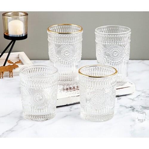 European Style Retro Embossed Phnom Penh Water Cup Juice Cold Drink Milk Tea Transparent Glass Home Beer Coffee Mug