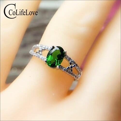 CoLife Jewelry 925 Silver Gemstone Ring 5mm*7mm Diopside Ring for Daily Wear Sterling Silver Chrome Diopside Jewelry