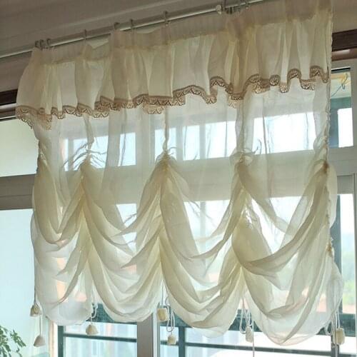 Beautiful Rural Sheer Curtain Lace, Hollow Balloon Blind, Vintage Floral Curtain Valance, Finished Cafe Blue Curtain Sheers