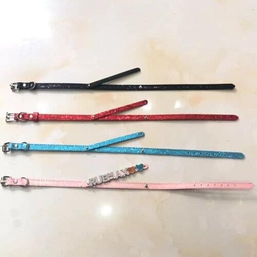 10Pcs/Lot Sequins Pet Collar Band 370mm Length 10mm Width With 8mm Small Belt Dog Cat Name Tag For DIY Slide Letter Charms