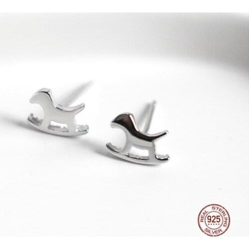 LKO Mini Simplicity Trojan Horse Stud Earrings 925 Sterling Silver OL Fashion Trend Personality Earring For Women Ornaments