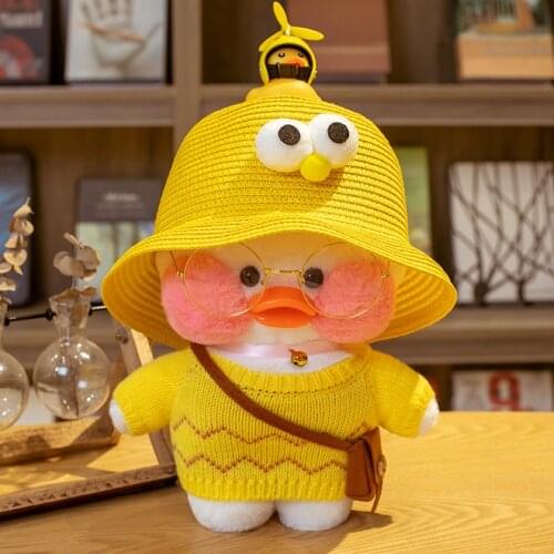 Kawaii Cute LaLafanfan Cafe Duck Stuffed Cartoon Plush Toys Soft Animal Dolls Kids Toys Pillow for Children Gifts Home Decor