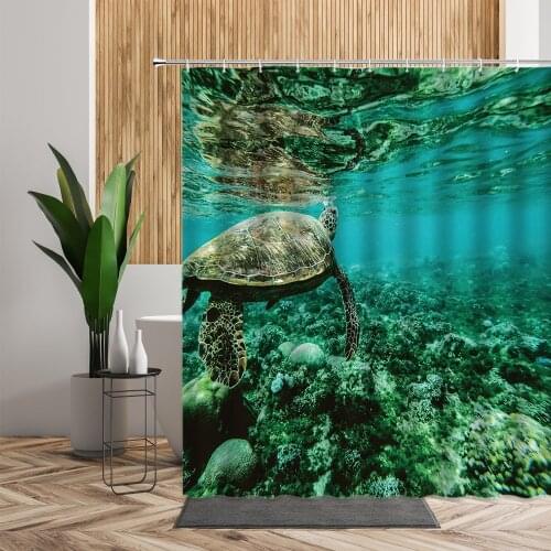 Sea Turtle Shower Curtains Marine Animal Blue Ocean Bath Room Decor Accessories Waterproof Backdrop Fabric Bathroom Curtain Sets