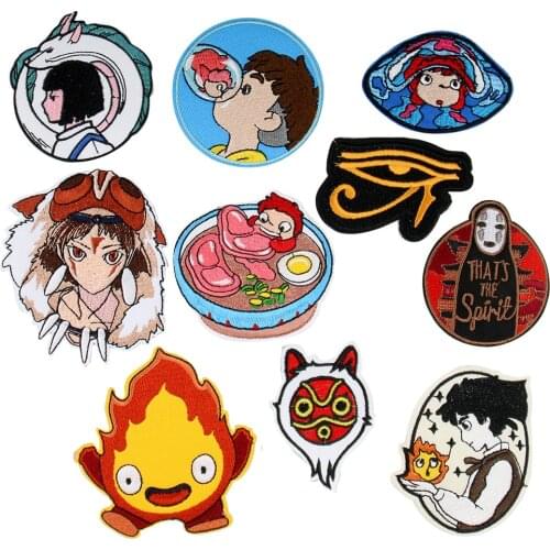 Cartoon Japan Anime Ponyo on the Cliff by the Sea Patches 3D Diy No face Man Princess Embroidered Iron On patches for clothing