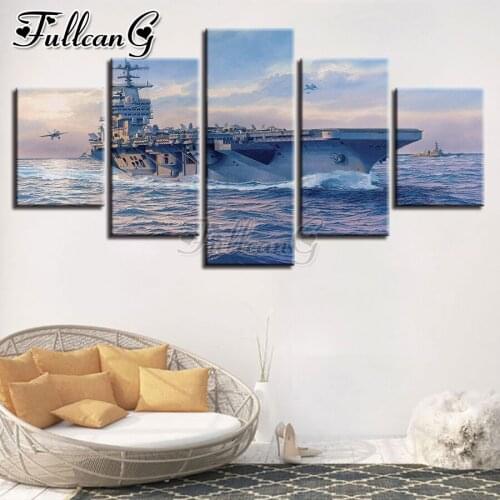 FULLCANG warship 5 piece diy diamond painting full square round drill mosaic embroidery sale 3d needlework home decor FC2964