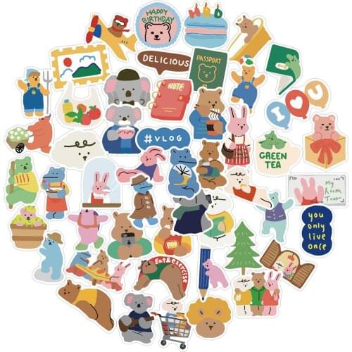 50pcs/SET Cute Animal Theme Sticker Waterproof fit Car Laptop Skateboard Surfboard Luggage Bicycle Kids Toy Home Decor
