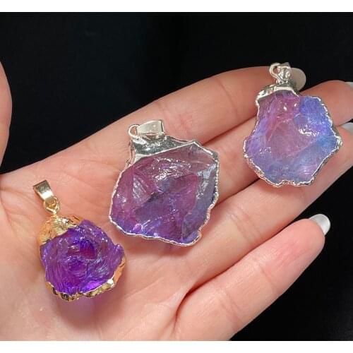 Natural Amethyst Crystal Quartz Raw pendant Crystal Necklace Healing Stone Reiki Craft