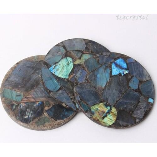 Natural Colored Labradorite Making Disc Mineral Decoration with Stand(1pc)