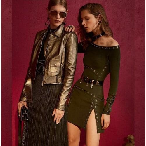 New Arrival Army Green 2021 Long Sleeve Bodyocn Slash Neck Off The Shoulder Split Summer Dress Celebrity Party Bandage Dresses