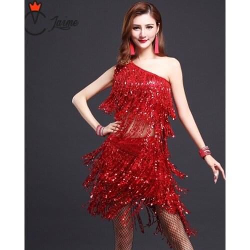 Latin Dance Dress Girls Kids adult Modern Ballroom One shoulder Salsa Tango tassels samba carnival costume compitition outfit