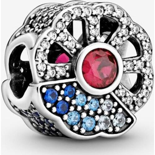 Bewill 100% Authentic 925 Sterling Silver blue and pink fan charm Fit Original Bracelet Pendant DIY Jewelry Charms Gift