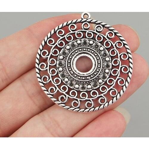 8PCS Vintage Tone Metal Hollow Open Round Filigree Charms Pendants for Necklace Finding Jewelry Making 42mm