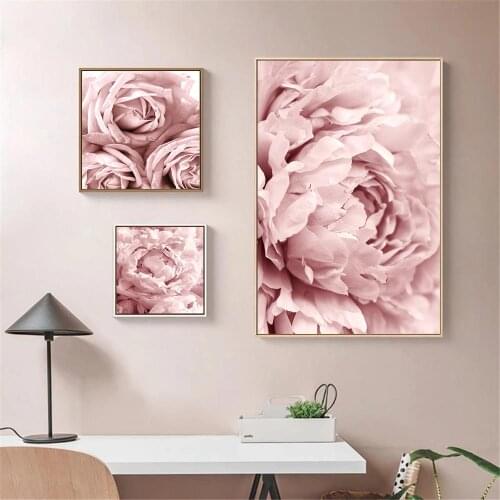 Modern Pink Flower Wall Art Poster Blooming Plant Canvas Painting Rose Peony Art Print Nordic Pictures Living Room Bedroom Decor