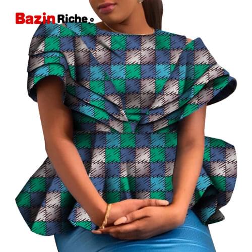Traditional Printing Top For Lady African Wax Print Cotton Short Blouse Female African Danshiki Summer Women Clothing WY6646