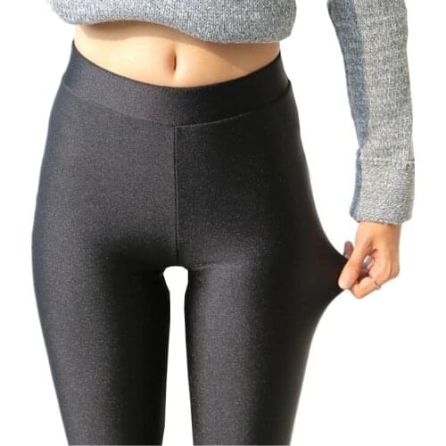 LJCUIYAO Neon Leggings Women Multiple Color Black Skinny High Elastic Pants Casual Fluorescent Shiny Summer Plus Size Streetwear